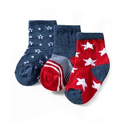 Cute Walk by Babyhug Ankle Length Anti Bacterial Socks with Star Design Pack of 3 - Navy