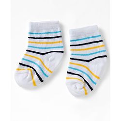 Cute Walk by Babyhug Ankle Length Anti Bacterial Socks with Star & Foot Ball Design Pack of 3 - Yellow Blue & White