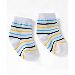 Cute Walk by Babyhug Ankle Length Anti Bacterial Socks with Star & Foot Ball Design Pack of 3 - Yellow Blue & White