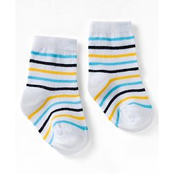 Cute Walk by Babyhug Ankle Length Anti Bacterial Socks with Star & Foot Ball Design Pack of 3 - Yellow Blue & White