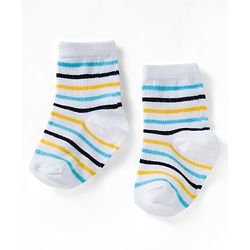 Cute Walk by Babyhug Ankle Length Anti Bacterial Socks with Star & Foot Ball Design Pack of 3 - Yellow Blue & White