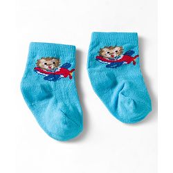 Cute Walk by Babyhug Ankle Length Anti Bacterial Socks with Lion & Airplane Design Pack of 3 - Red  Blue & White