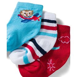 Cute Walk by Babyhug Ankle Length Anti Bacterial Socks with Lion & Airplane Design Pack of 3 - Red  Blue & White