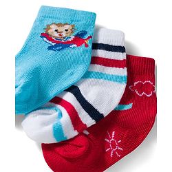 Cute Walk by Babyhug Ankle Length Anti Bacterial Socks with Lion & Airplane Design Pack of 3 - Red  Blue & White