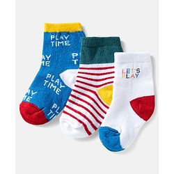 Cute Walk by Babyhug Ankle Length Anti Bacterial Socks with Text Design Pack of 3 -  Blue & White