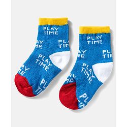 Cute Walk by Babyhug Ankle Length Anti Bacterial Socks with Text Design Pack of 3 -  Blue & White
