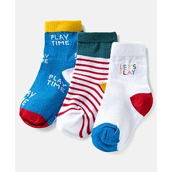 Cute Walk by Babyhug Ankle Length Anti Bacterial Socks with Text Design Pack of 3 -  Blue & White