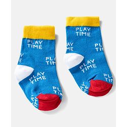 Cute Walk by Babyhug Ankle Length Anti Bacterial Socks with Text Design Pack of 3 -  Blue & White
