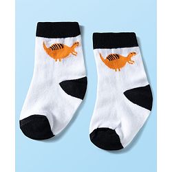 Cute Walk by Babyhug Ankle Length Anti Bacterial Socks with Dino Design Pack of 3 - Black & White