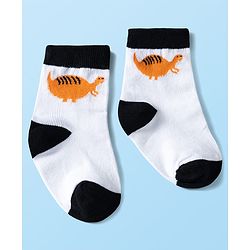 Cute Walk by Babyhug Ankle Length Anti Bacterial Socks with Dino Design Pack of 3 - Black & White