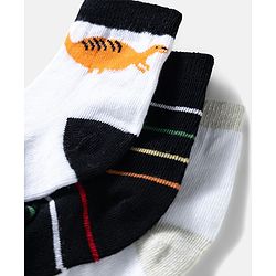Cute Walk by Babyhug Ankle Length Anti Bacterial Socks with Dino Design Pack of 3 - Black & White