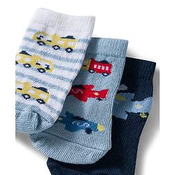 Cute Walk by Babyhug Ankle Length Anti Bacterial Socks with Vehicle Design Pack of 3 - Multicolour