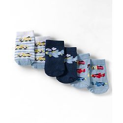 Cute Walk by Babyhug Ankle Length Anti Bacterial Socks with Vehicle Design Pack of 3 - Multicolour