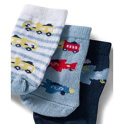 Cute Walk by Babyhug Ankle Length Anti Bacterial Socks with Vehicle Design Pack of 3 - Multicolour