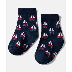 Cute Walk by Babyhug Ankle Length Anti Bacterial Socks with Boat Design Pack of 3 - Navy & White
