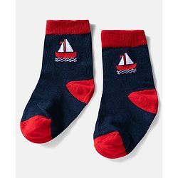 Cute Walk by Babyhug Ankle Length Anti Bacterial Socks with Boat Design Pack of 3 - Navy & White