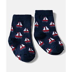 Cute Walk by Babyhug Ankle Length Anti Bacterial Socks with Boat Design Pack of 3 - Navy & White