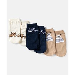 Cute Walk by Babyhug Ankle Length Anti Bacterial Socks with Bear Design Pack of 3 - Multicolour