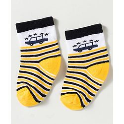 Cute Walk by Babyhug Non Terry Knit Ankle Length Anti Bacterial Striped & Car Designed Socks Pack of 3 - Multicolor