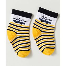 Cute Walk by Babyhug Non Terry Knit Ankle Length Anti Bacterial Striped & Car Designed Socks Pack of 3 - Multicolor