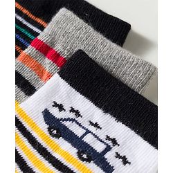 Cute Walk by Babyhug Non Terry Knit Ankle Length Anti Bacterial Striped & Car Designed Socks Pack of 3 - Multicolor