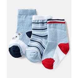 Cute Walk by Babyhug Ankle Length Anti Bacterial Socks with Snow Bear Design Pack of 3 - Multicolour