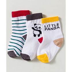 Cute Walk by Babyhug Non Terry Knit Ankle Length Anti Bacterial Striped & Panda Designed Socks Pack of 3 - Multicolor