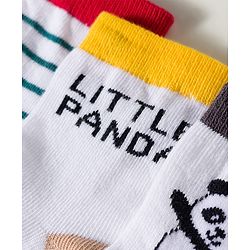 Cute Walk by Babyhug Non Terry Knit Ankle Length Anti Bacterial Striped & Panda Designed Socks Pack of 3 - Multicolor