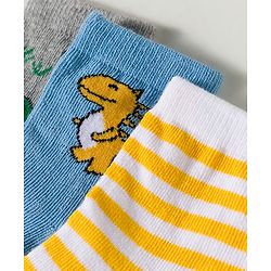 Cute Walk by Babyhug Non Terry Knit Ankle Length Anti Bacterial Striped & Dino Designed Socks Pack of 3 - Multicolor