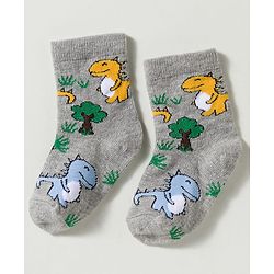 Cute Walk by Babyhug Non Terry Knit Ankle Length Anti Bacterial Striped & Dino Designed Socks Pack of 3 - Multicolor