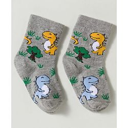 Cute Walk by Babyhug Non Terry Knit Ankle Length Anti Bacterial Striped & Dino Designed Socks Pack of 3 - Multicolor