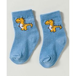 Cute Walk by Babyhug Non Terry Knit Ankle Length Anti Bacterial Striped & Dino Designed Socks Pack of 3 - Multicolor