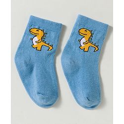 Cute Walk by Babyhug Non Terry Knit Ankle Length Anti Bacterial Striped & Dino Designed Socks Pack of 3 - Multicolor