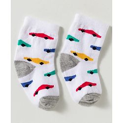 Cute Walk by Babyhug Non Terry Knit Ankle Length Anti Bacterial Striped & Car Designed Socks Pack of 3 - Multicolor