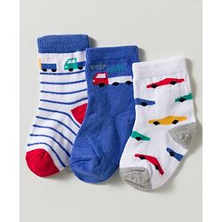 Cute Walk by Babyhug Non Terry Knit Ankle Length Anti Bacterial Striped & Car Designed Socks Pack of 3 - Multicolor