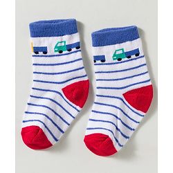 Cute Walk by Babyhug Non Terry Knit Ankle Length Anti Bacterial Striped & Car Designed Socks Pack of 3 - Multicolor