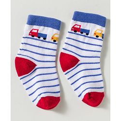 Cute Walk by Babyhug Non Terry Knit Ankle Length Anti Bacterial Striped & Car Designed Socks Pack of 3 - Multicolor