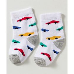 Cute Walk by Babyhug Non Terry Knit Ankle Length Anti Bacterial Striped & Car Designed Socks Pack of 3 - Multicolor
