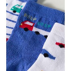 Cute Walk by Babyhug Non Terry Knit Ankle Length Anti Bacterial Striped & Car Designed Socks Pack of 3 - Multicolor