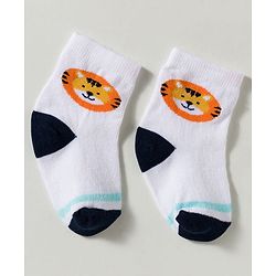 Cute Walk by Babyhug Non Terry Knit Ankle Length Anti Bacterial Striped & Lion Designed Socks Pack of 3 - Multicolor