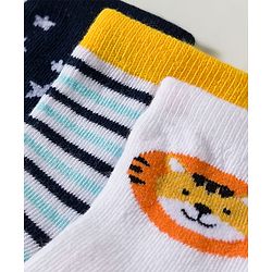 Cute Walk by Babyhug Non Terry Knit Ankle Length Anti Bacterial Striped & Lion Designed Socks Pack of 3 - Multicolor
