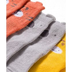 Cute Walk by Babyhug Non Terry Cotton Knit Ankle Length Anti Bacterial Socks With Animal Design Pack Of 3 - Multicolour