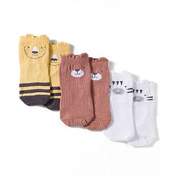 Cute Walk by Babyhug Non Terry Cotton Knit Ankle Length Anti Bacterial Socks With Animal Design Pack Of 3 - Multicolour