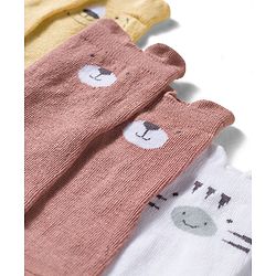 Cute Walk by Babyhug Non Terry Cotton Knit Ankle Length Anti Bacterial Socks With Animal Design Pack Of 3 - Multicolour
