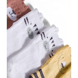 Cute Walk by Babyhug Non Terry Cotton Knit Ankle Length Anti Bacterial Socks With Animal Design Pack Of 3 - Multicolour