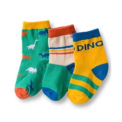Cute Walk by Babyhug Non Terry Cotton Knit Ankle Length Anti Bacterial Socks With Dino Design Pack Of 3 - Multicolour
