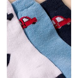 Cute Walk by Babyhug Non Terry Cotton Knit Ankle Length Anti Bacterial Socks With Vehicles Design Pack Of 3 - Multicolour