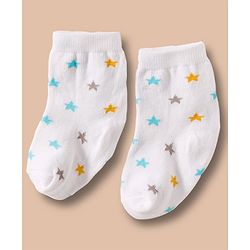 Cute Walk by Babyhug Non Terry Cotton Knit Ankle Length Anti Bacterial Socks With Stripes & Stars Design Pack Of 3 - Multicolour