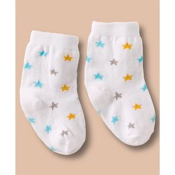 Cute Walk by Babyhug Non Terry Cotton Knit Ankle Length Anti Bacterial Socks With Stripes & Stars Design Pack Of 3 - Multicolour