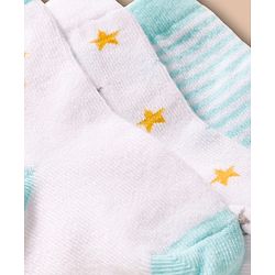 Cute Walk by Babyhug Non Terry Cotton Knit Ankle Length Anti Bacterial Socks With Stripes & Stars Design Pack Of 3 - Multicolour